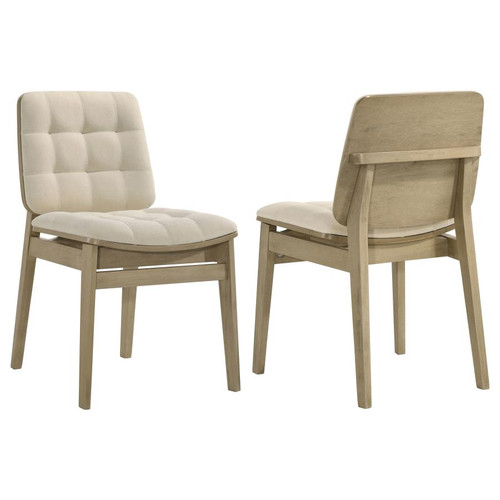 Redbridge Velvet Upholstered Side Chair Cream and Natural Oak (Set of 2) / CS-193952NAT