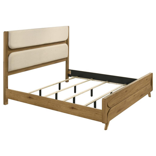 Bennett 62-inch Eastern King Upholstered Panel Bed Cream and Light Oak / CS-222901KE