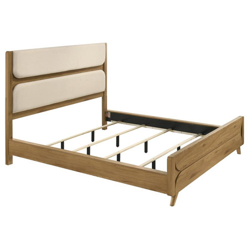 Bennett 62-inch California King Upholstered Panel Bed Cream and Light Oak / CS-222901KW