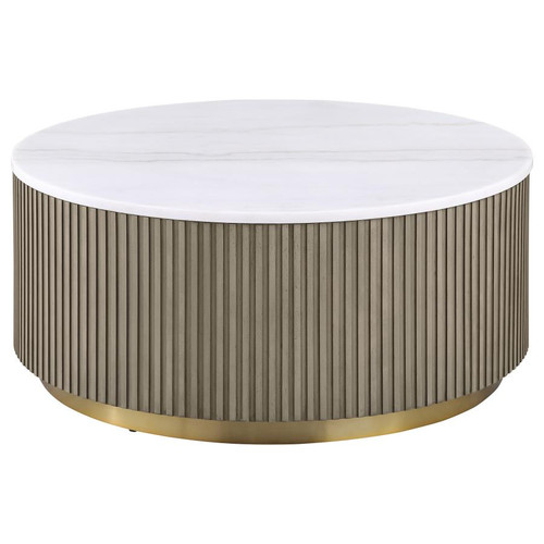Jason Round White Marble Top Coffee Table Greige / CS-711418