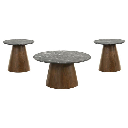 Franklin 3-piece Round Pedestal Coffee Table Set Grey and Dark Brown / CS-722978-S3