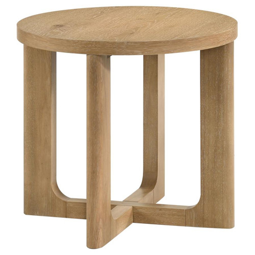 Kessler Round Sculptural Wood End Table Light Oak / CS-735987