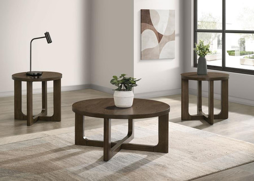 Kessler 3-piece Round Sculptural Wood Coffee Table Set Brown / CS-735998-S3