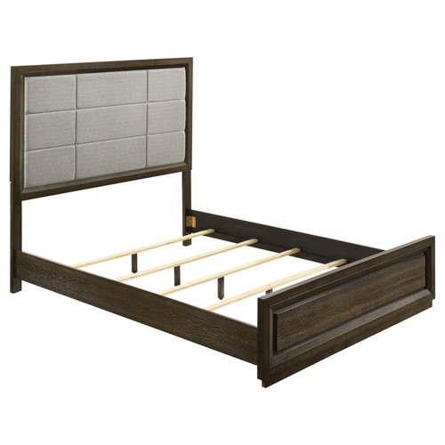Atlas 63-inch Queen Upholstered Panel Bed Grey and Dark Oak / CS-215971Q