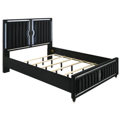 Ravenne Velvet Upholstered California King LED Panel Bed Black / CS-223191KW