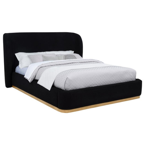 Blaire Upholstered Queen Wingback Platform Bed Black / CS-315967BLKQ