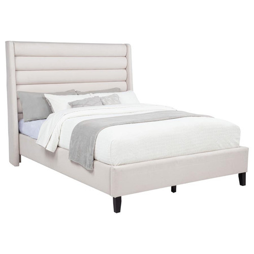 Leslie Upholstered Tufted Full Wingback Platform Bed Beige / CS-315983F