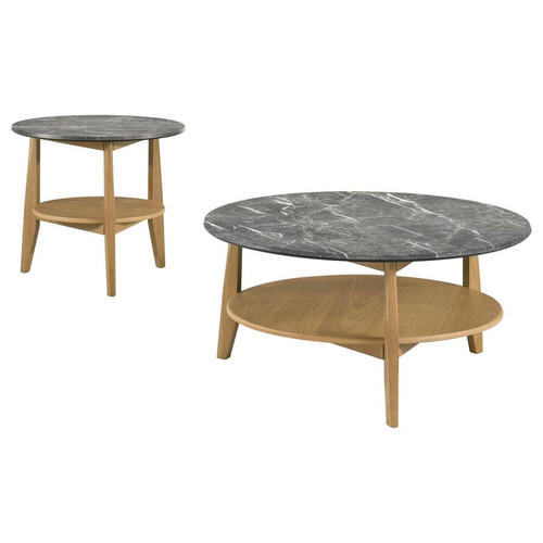 Bradley 2-Piece Round SmartTop Coffee Table Set Grey and Natural / CS-706448-S2