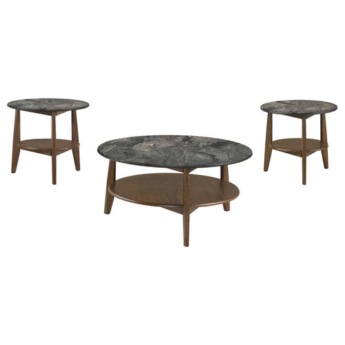 Bradley 3-Piece Round SmartTop Coffee Table Set Smokey Grey and Brown / CS-706458-S3