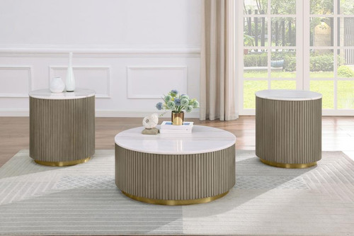 Jason 3-piece Round White Marble Coffee Table Set Greige / CS-711418-S3