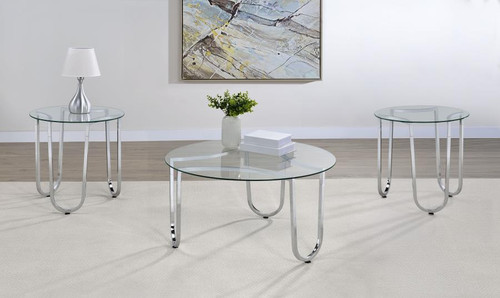 Beller 3-piece Round Tempered Glass Top Coffee Table Set Chrome / CS-710908-S3