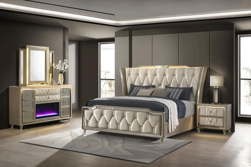 Lorient 4-piece California King Bedroom Set Ivory and Camel / CS-222661KW-S4B