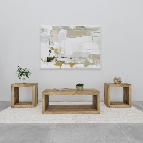 Benton 3-piece Solid Mango Coffee and End Table Set Natural / CS-704838-S3