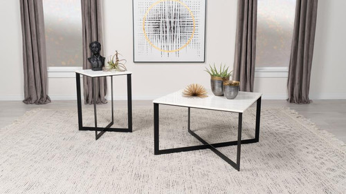 Tobin 2-piece Marble Top Coffee and End Table Set White / CS-707698-S2