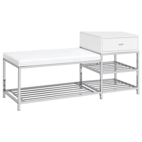 Siega 1-Drawer Shoe Storage Entryway Bench White High Gloss and Chrome / CS-910223