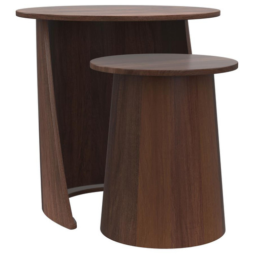 Yency 2-piece Round Mango Wood Nesting Table Set Dark Brown Mango / CS-930330