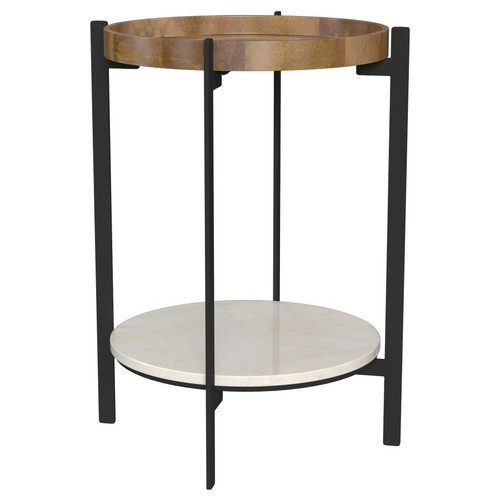 Adhvik Round End Side Table Marble Shelf Natural and Black / CS-931218