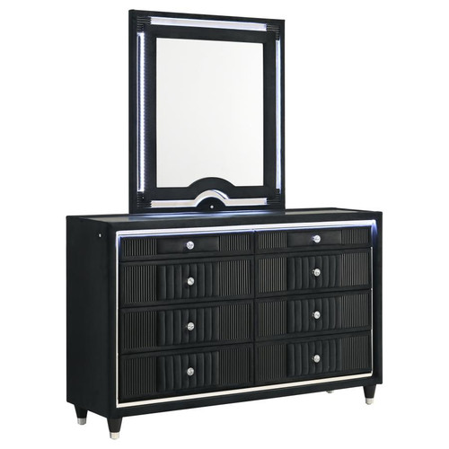 Ravenne 8-drawer Velvet Upholstered LED Dresser and Mirror Black / CS-223193M