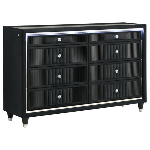 Ravenne 8-drawer Velvet Upholstered LED Dresser Cabinet Black / CS-223193