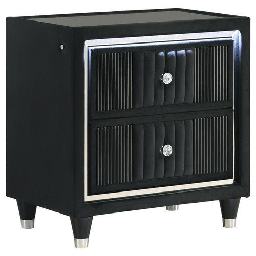 Ravenne 2-drawer Velvet Upholstered LED Nightstand with USB Black / CS-223192
