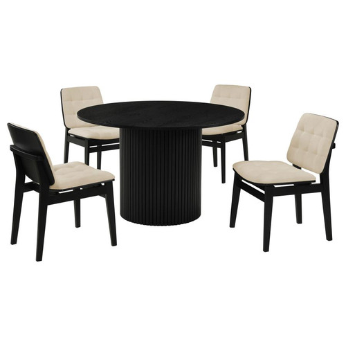 Hamlyn 5-piece Round Wood Dining Set Cream and Black / CS-193930BLK-S5D