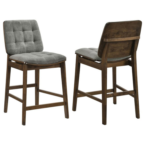 Redbridge Velvet Upholstered Counter Chair Grey and Walnut (Set of 2) / CS-193969WAL