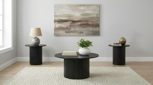 Hamlyn 3-piece Round Fluted Coffee and End Table Set Black / CS-706508-S3