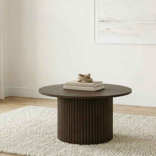 Hamlyn Round Fluted Occasional Cocktail Coffee Table Walnut / CS-706518