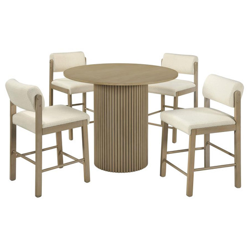 Hamlyn 5-piece Round Wood Counter Height Dining Set Cream and Natural Oak / CS-193938NAT-S5B