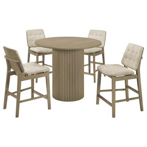 Hamlyn 5-piece Round Wood Counter Height Dining Set Cream and Natural Oak / CS-193938NAT-S5D