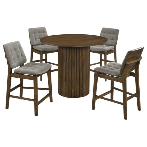 Hamlyn 5-piece Round Wood Counter Height Dining Set Grey and Walnut / CS-193938WAL-S5E