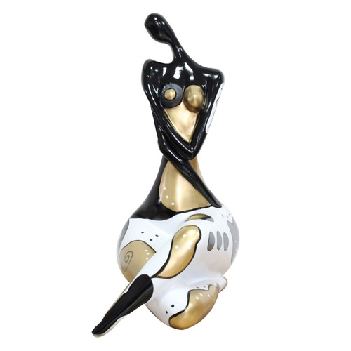 Woman Crossed Legs - Black + White + Gold Sculpture / VGTH-H-134-BWG