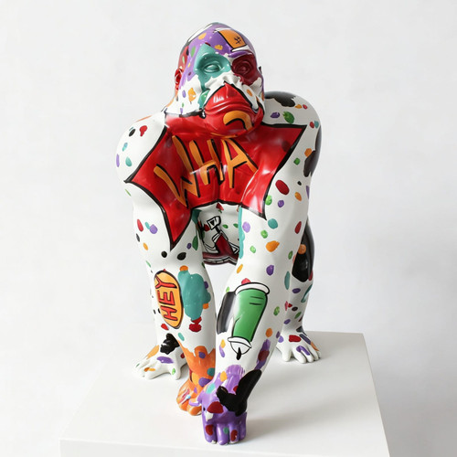 Graffiti Gorilla - White + Multi-Color Sculpture / VGTH-H-291-MUL