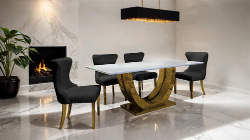 Portanova 6 Pc. Dining Table Set / FM33003GD-T-7PC-15BK