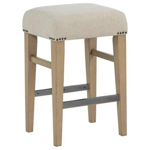 Naser Upholstered Counter Stool Beige and Light Oak (Set of 2) / CS-115487LTO