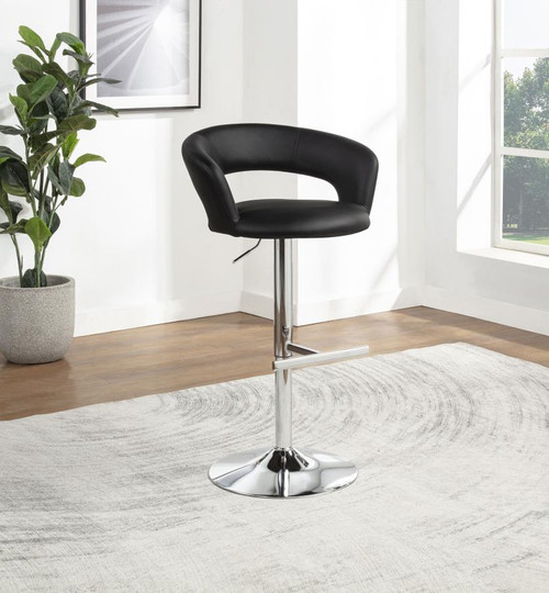 Travia Adjustable Leatherette Swivel Bar Stool Black and Chrome / CS-182718BLK
