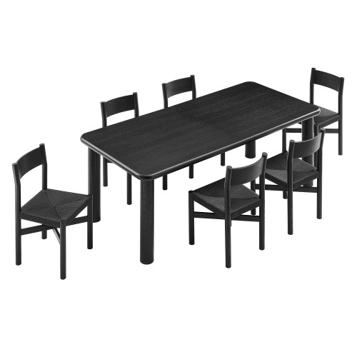 Alvia 7-Piece Oak Wood Extendable Dining Table and Chairs Set by Modway / EEI-7554