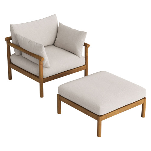 Eleni 2-Piece Outdoor Patio Teak Wood Armchair and Ottoman Set by Modway / EEI-7658