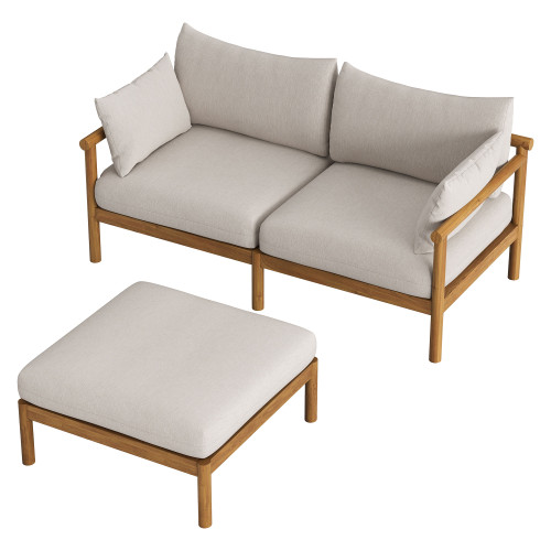 Eleni 2-Piece Outdoor Patio Teak Wood Loveseat with Ottoman Set by Modway / EEI-7662