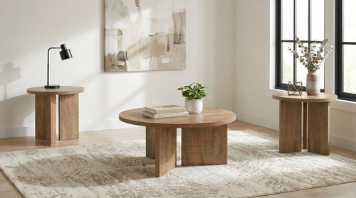 Aragon 3-Piece Round Coffee and End Table Set Mango / CS-706668-S3