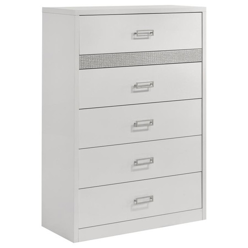 Viana 5-Drawer Chest of Drawers with Chrome Pulls White High Gloss / CS-225215