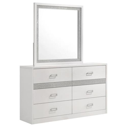 Viana 6-Drawer Bedroom Dresser with Beveled Mirror White High Gloss / CS-225213M