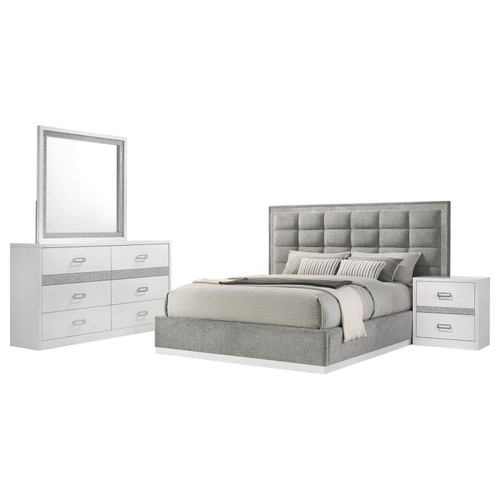 Viana 4-Piece Queen Platform Bedroom Set Grey and White High Gloss / CS-305770Q-S4
