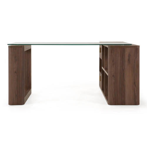 Roma - Modern Glass + Walnut Reversible Desk / VGAN-ROMA-DESK-WAL