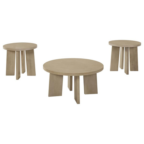 Strouse 3-Piece Round Coffee and End Table Set in Natural Oak / CS-706528-S3