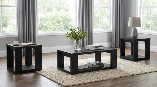 Pavone 3-Piece Transitional Coffee and End Table Set with Shelves Black / CS-706638-S3