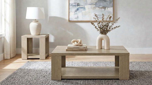 Pavone 2-Piece Transitional Coffee and End Table Set with Shelves Latte / CS-706648-S2