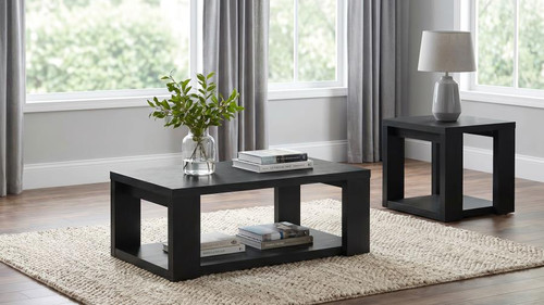 Pavone 2-Piece Transitional Coffee and End Table Set with Shelves Black / CS-706638-S2