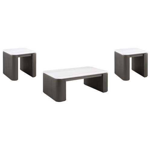 Lior 3-Piece Rectangular Marble Top Coffee and End Table Set Charcoal / CS-710938-S3