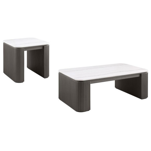 Lior 2-Piece Rectangular Marble Top Coffee and End Table Set Charcoal / CS-710938-S2